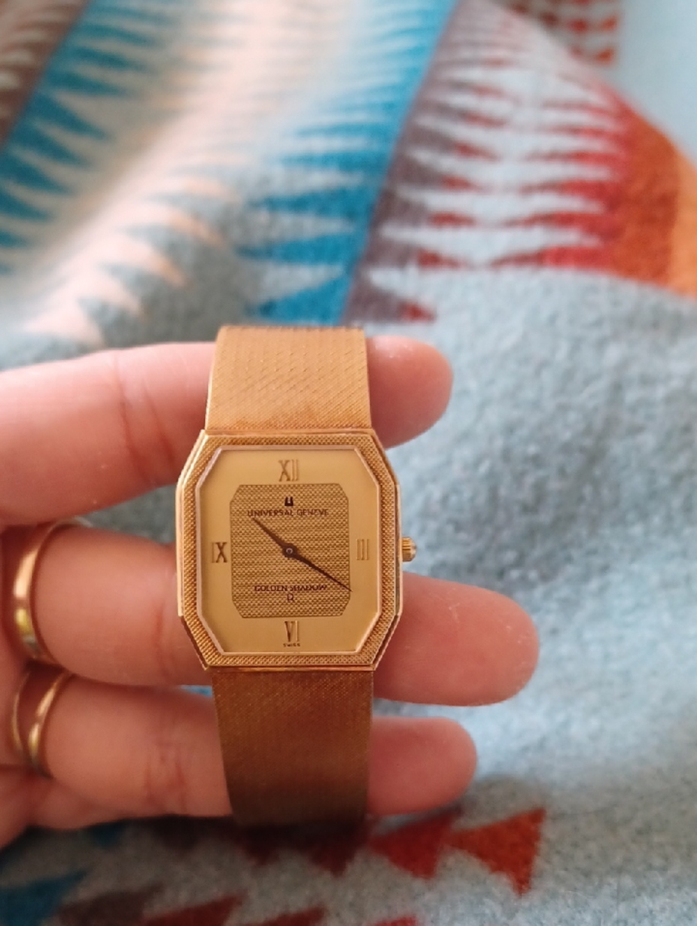 Solid 14k Gold Universal Genève Golden Shadow Swiss Made Watch